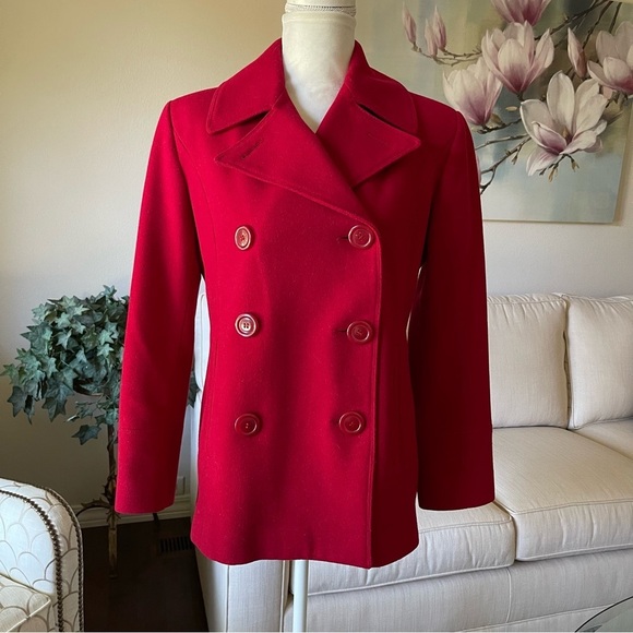 St. John’s Bay Cranberry Double Breasted Wool Pea Coat / Gloves - Picture 1 of 16